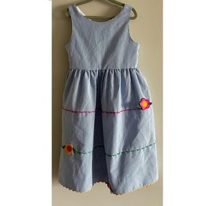 Florence Eiseman Blue Seersucker Flower Motif Dress Sz 6